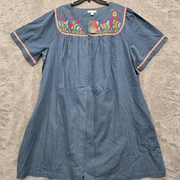 Go Softly Patio Woman Denim House Dress Coat Lounge NEW NWT Size 3X Bird Houses - Picture 1 of 13